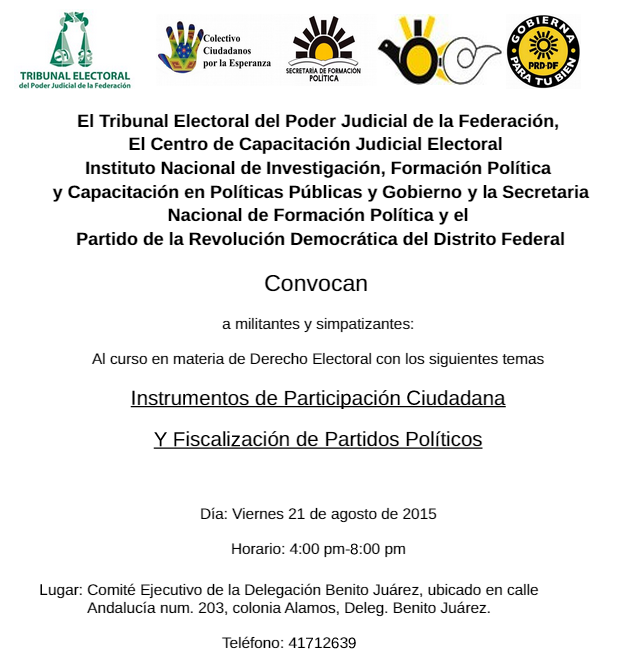 PRD_BJ's tweet photo. Los invitamos al curso "Instrumentos de Participación Ciudadana y Fiscalización de Partidos Políticos."
#PRDBJ http://t.co/bkixrdiRJi