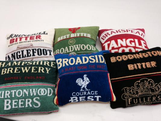 JuneWatmore's tweet image. These were once beer mats. I made them into cushions for a local pub in #teddington