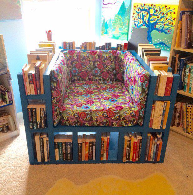 Having space issues in your apartment? Make this awesome bookshelf chair! ow.ly/R1dL0