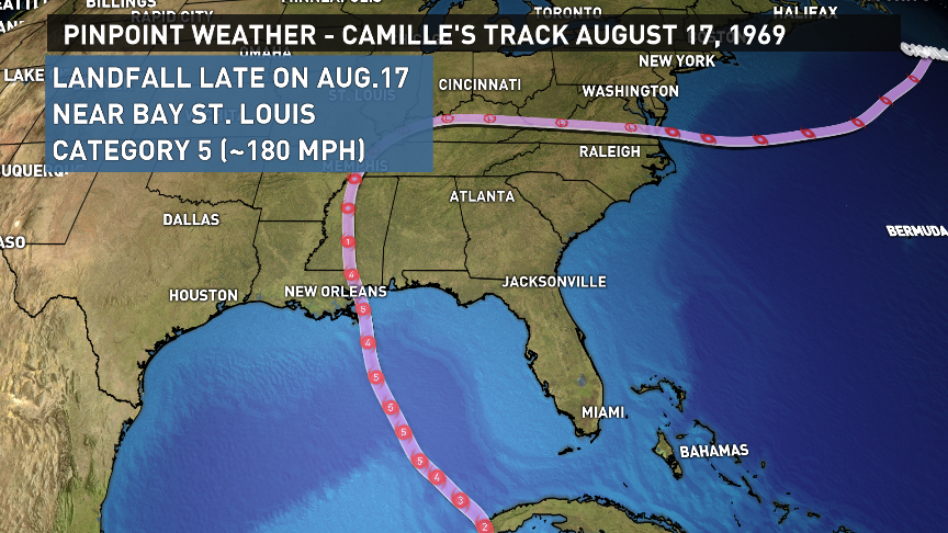 Dave_Nussbaum's tweet photo. Remembering Hurricane #Camille today as it made landfall as a Cat. 5 on the MS Coast in 1969. #4WWL http://t.co/UE81HQvRe1