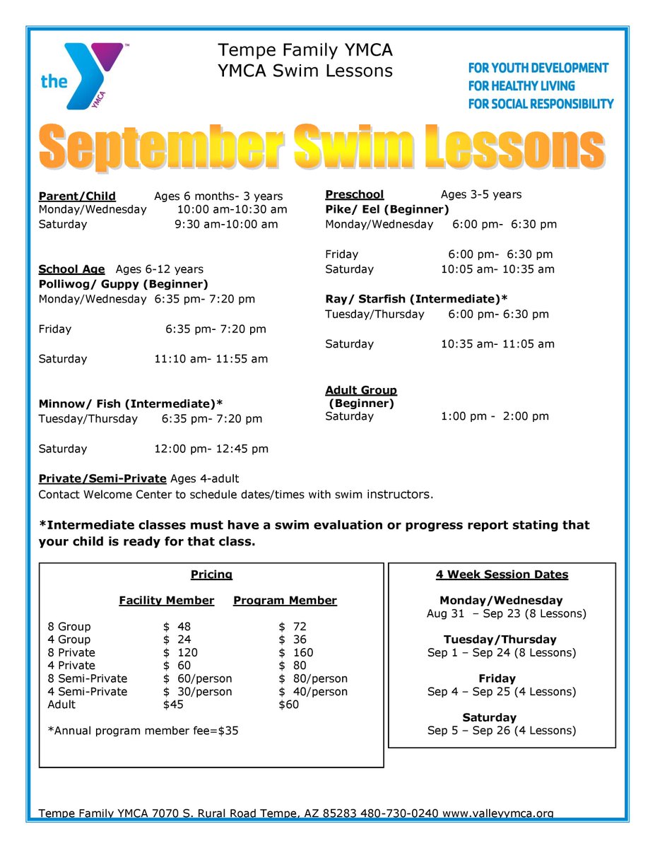TEMPEYMCA's tweet photo. Registration for September swim lessons is open! Sign up at the front desk. http://t.co/LSfYsZen2D