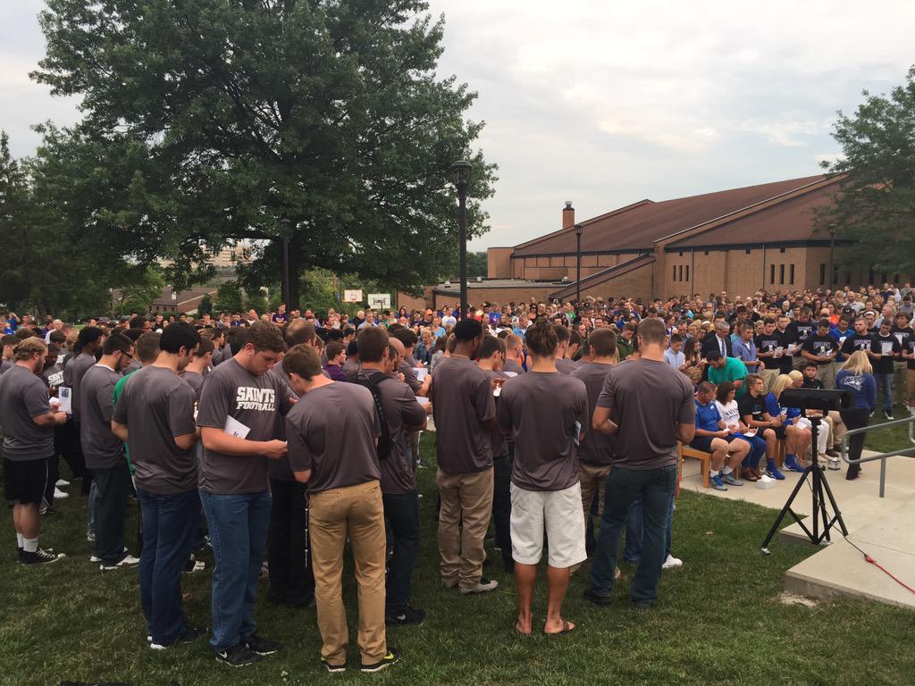 NewsLaw1's tweet photo. Hundreds gather at @ThomasMoreKY to remember #MitchKramer who died this morning after an ATV accident.@Local12 http://t.co/XNFcPvI774