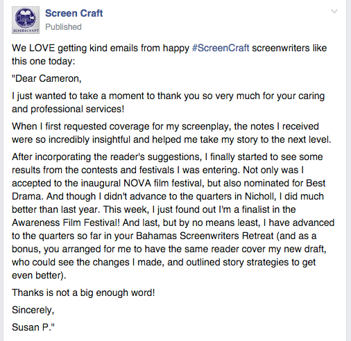screencrafting's tweet image. We LOVE getting kind emails from happy #ScreenCraft writers, like this: ow.ly/R1nKC