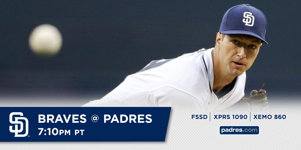 Padres's tweet image. Colin Rea starts the opener against the Braves. Tune in: @FoxSportsSD @Mighty1090 @MLBTV atmlb.com/1PiAVIv