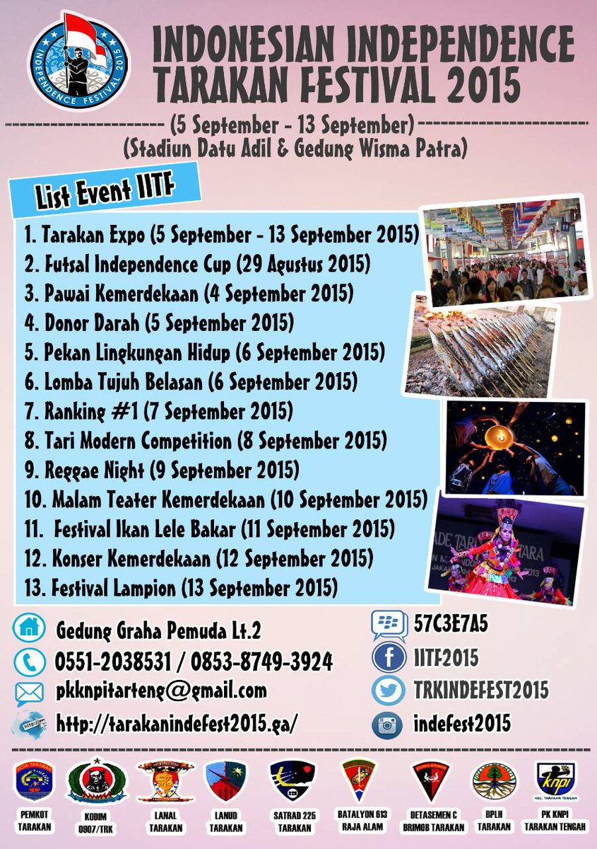 trkIndefest2015's tweet photo. Jadwl Event IITF 2015 @tarakantourism @Tarakan_Promote @TarakanID @TarakanHelp @StandUpTRK  @BulunganID @infoNunukan http://t.co/nYKnTiMlqs
