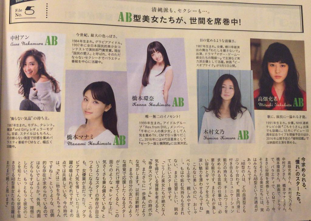 しーぽん University S 駒澤 Pa Twitter An Anの雑誌に こんな記事が Ab型 の女優さんやアイドル モデルさんは綺麗ですね ちなみにab型って 1000年ほど前に生まれた血液型で農耕民族のa型と 遊牧民のb型の特徴を継ぐ 混合民族 みたいです 私の前世は 混合民族