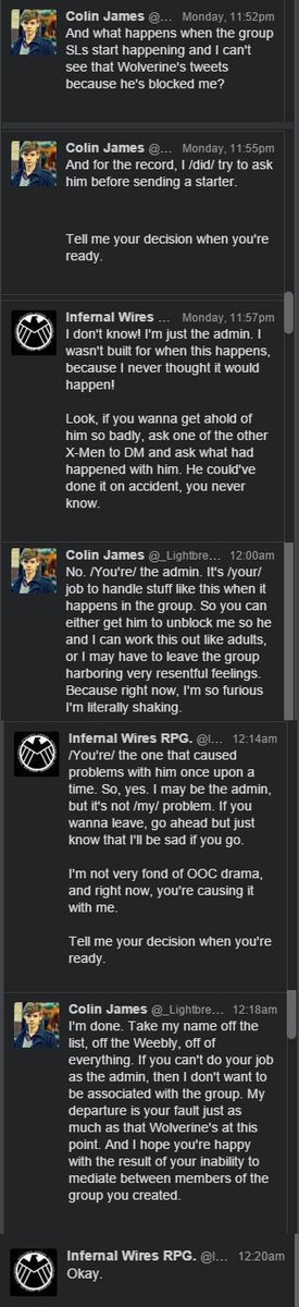 _Lightbreaker's tweet image. Proof of the DMs with @InfernalWiresRP that I left of my own accord, and wasn't kicked out because I "Broke a rule".