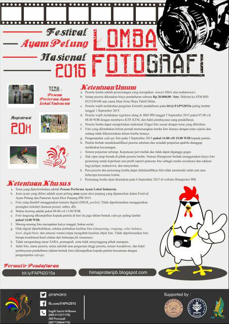 FAPN2015's tweet photo. And this one! Lomba Fotografi Festival Ayam Pelung Nasional 2015. Daftarkan diri kalian! @InfoPeternakan @ismapeti http://t.co/vcTuxpxwaS