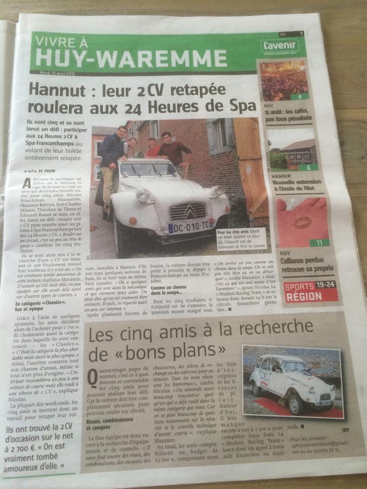 2CVStudentTeam's tweet image. Merci à @lavenirHW pour ce superbe article, consacré à notre aventure! N'hésitez pas à nous contacter! #24h2CV