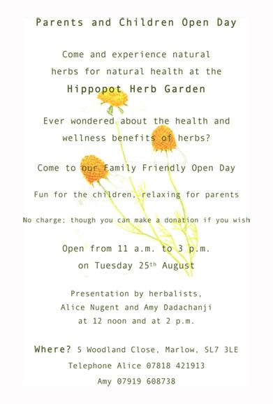 HippopotHerbs's tweet image. Take kids to explore herb garden: Tues 25 Aug, 11am-3pm. See image for details. #thingstodowithkids #health #Marlow