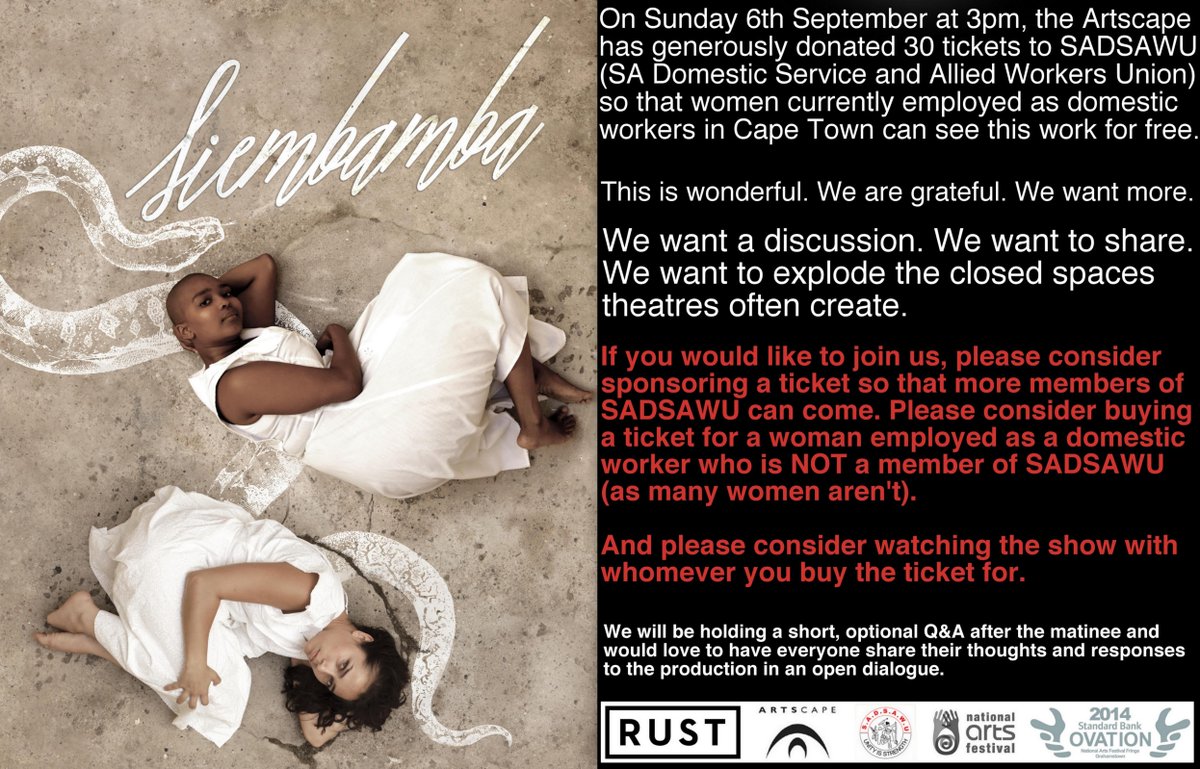 Help our shows to be seen by more than just the 2% with means &amp; access. Especially this one. online.computicket.com/web/event/siem…