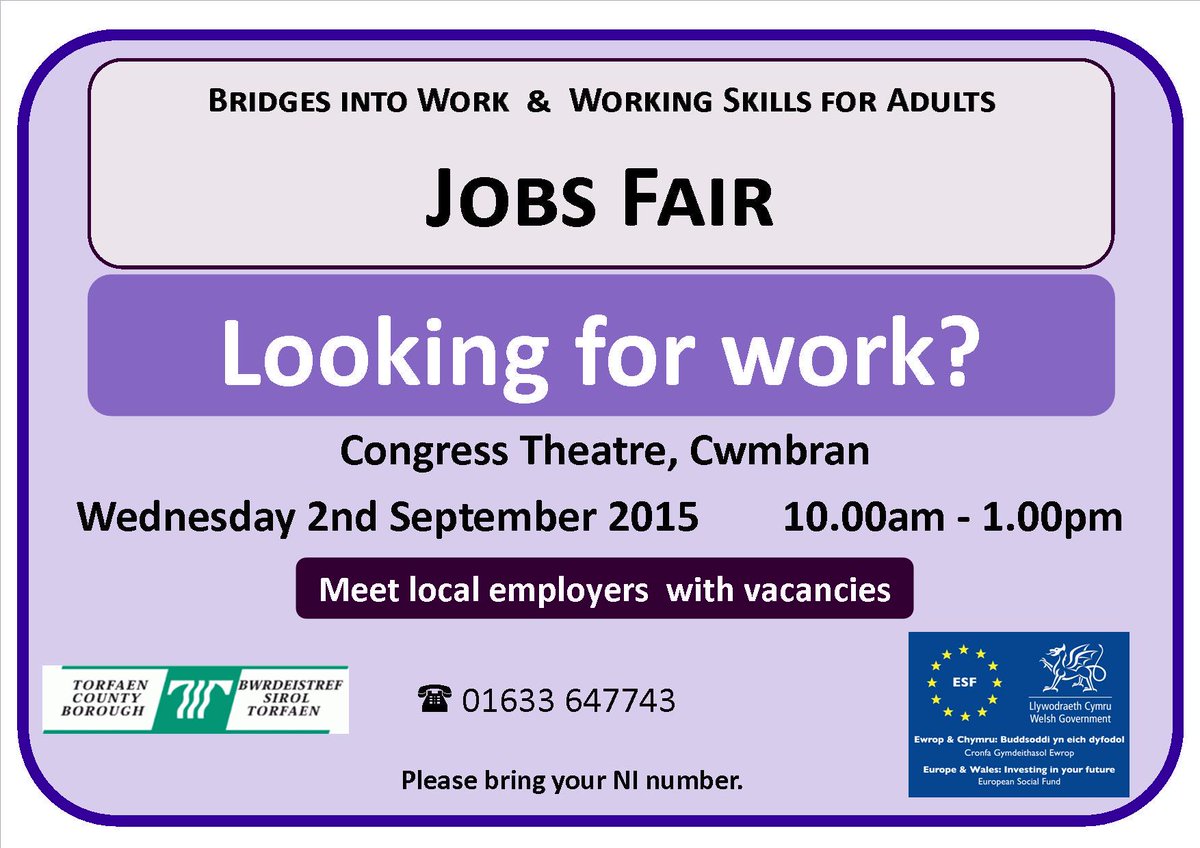Jobs Fair - 2 Sep - Cwmbran - 10am to 1pm <a href="/Changing_Gearz/">Changing Gearz</a> @YEPTorfaen <a href="/BigIssueCymru/">The Big Issue Cymru</a> <a href="/CwmbranLife/">CwmbranLife</a> <a href="/BenBlack/">Ben Black</a>