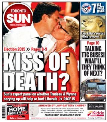 TheTorontoSun's tweet photo. #TOSunFront: Does Wynne's support for Trudeau help or hurt federal Liberals?http://t.co/h8RwN9fhs6 #sunpanel #cdnpoli http://t.co/v3G30rtDi4