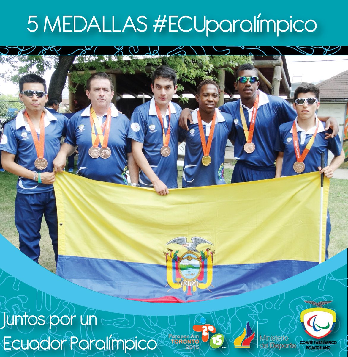 ecuadorcpe's tweet photo. #ECUparalímpico retorna al país con gran orgullo!! Se ubica en 12° lugar de #TO2015 con 5 medallas #1ORO #4BRONCE http://t.co/2UUX1dBaZE