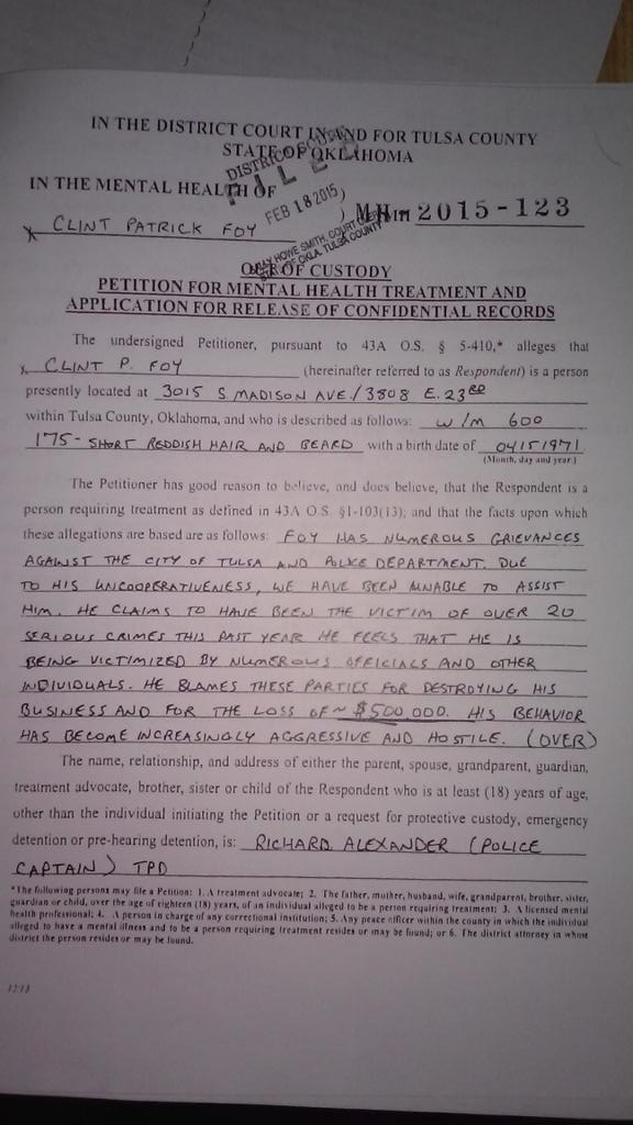 ClintPatrick808's tweet photo. @PaulFolger Corrupt Tulsa Police Captain Richard Alexander knowingly lies to the court http://t.co/vlX8QeHe4t