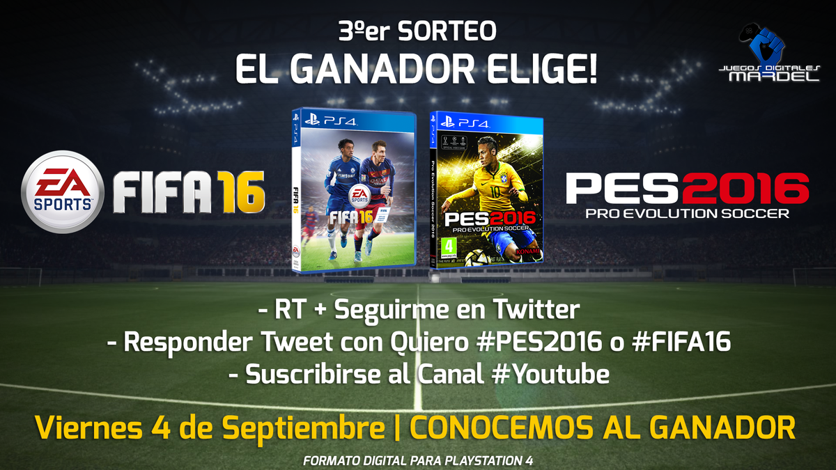 creeloyasisera's tweet photo. 3er Sorteo! #PES2016 - #FIFA16
1) RT + Seguirme
2) Responder Tweet
3) Suscribite al Canal: https://t.co/c07TmwwHXs http://t.co/hlvYi1Ttth