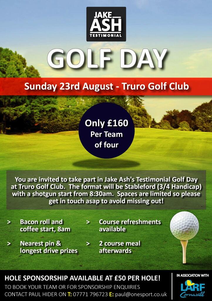 Jake Ash Testimonial (@jatestimonial) on Twitter photo There are still limited spaces available for the golf day! Please contact me on paul@onesport.co.uk or 07771796723 There are still limited spaces available for the golf day! Please contact me on paul@onesport.co.uk or 07771796723