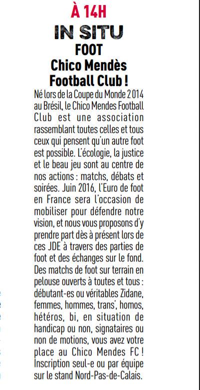 ChicoMendesFC's tweet photo. On sera vendredi aprem à Lille aux @Journeesdete d'@EELV pr taper dans la baballe. Passez le mot #convivalite #foot http://t.co/YQKiTcUdr2