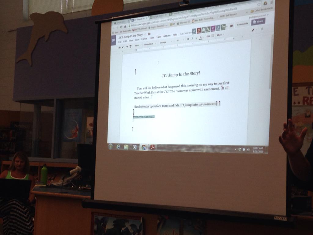 JoynerAP's tweet image. JYJ jump in the story... Staff engaged with each other in Google. #JYJtechtips #googlesmart