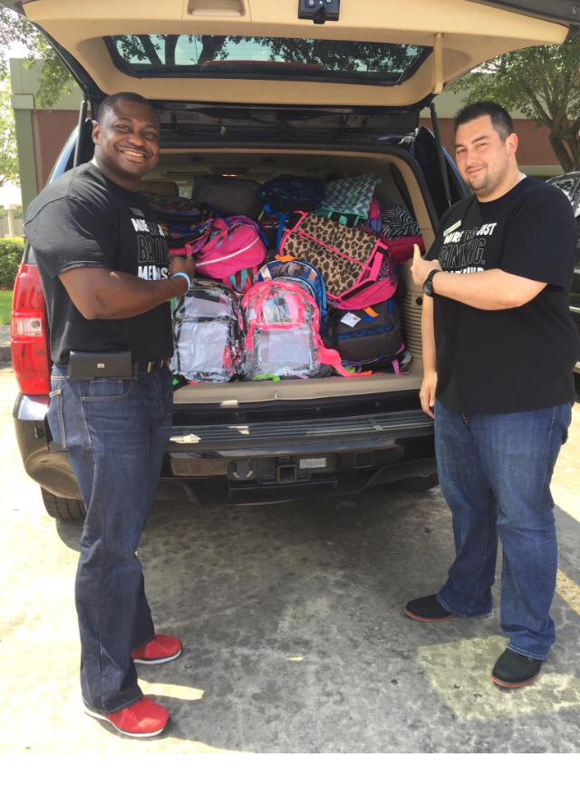 Apekow's tweet photo. @Acutx staff collected over 50 backpacks for @YMCAHouston #soproud #JDRocks @areeves09 #Tonytoo http://t.co/M6DCrgGq9u