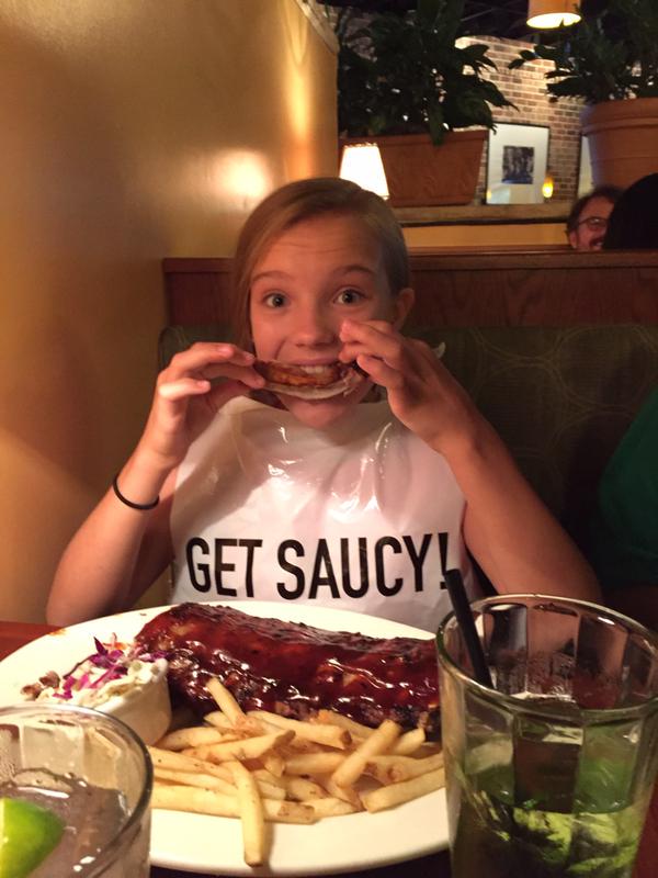 tonyromas's tweet photo. Our first weekly winner of the #TRRibFace contest is none other than Miss @MegCrosbie! Now that's how you eat ribs! http://t.co/mNGWgJstE4