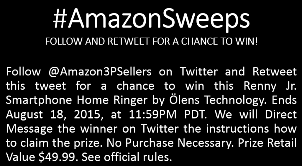 Sell_on_Amazon's tweet photo. Follow+RT for a chance to win a @RennySmartPhone Ringer
http://t.co/NANmrabXVg
http://t.co/k6kGpqA5Sl
#AmazonSweeps http://t.co/kTitxvzCfy