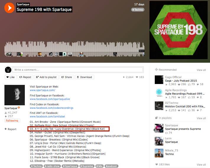 Thanx <a href="/Spartaque/">Spartaque</a> for including Lucy Overdrive by me &amp; <a href="/AlexAplusplus/">A++</a> out soon on <a href="/BlackKatMiami/">Black Kat Music</a> in his Supreme show!