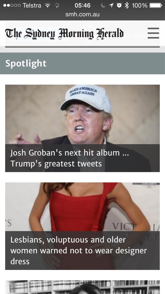 FreddyA's tweet photo. Love your dress in today's #sydneymorningherald Donald #Trump :) @realDonaldTrump http://t.co/NbEhWCSrrc