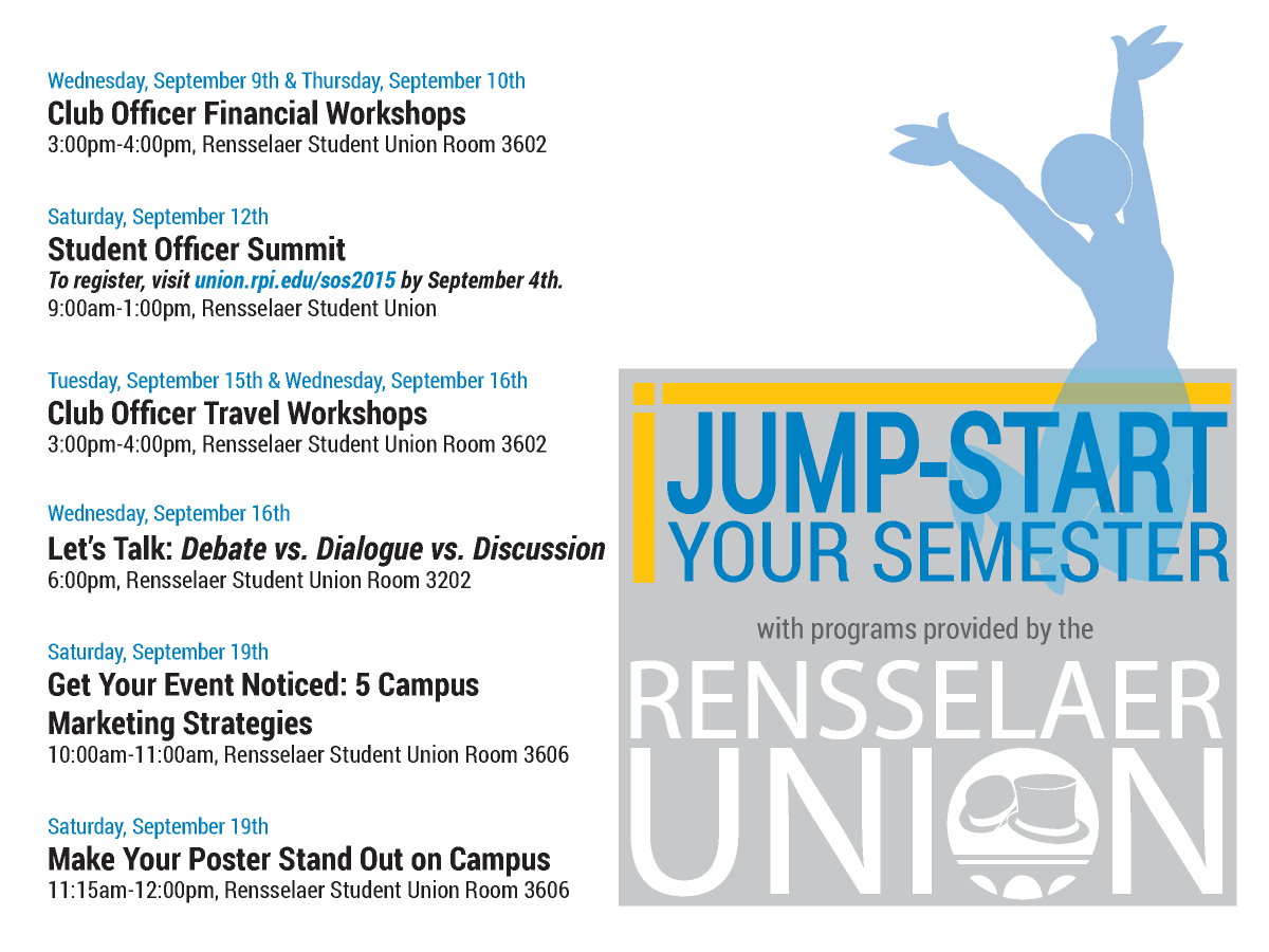 Edavis097's tweet photo. Mark your calendars and #JumpStart your semester! #RPIactivities #RPIstudentlife #leadership #RPIclass #RPIunion #RPI http://t.co/D5Y1P7UD2Y