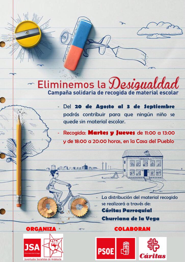 JSAChurriana's tweet photo. El jueves dará comienzo nuestra tradicional campaña solidaria de material escolar en la casa del Pueblo #Colabora RT http://t.co/TloHFxz6jA