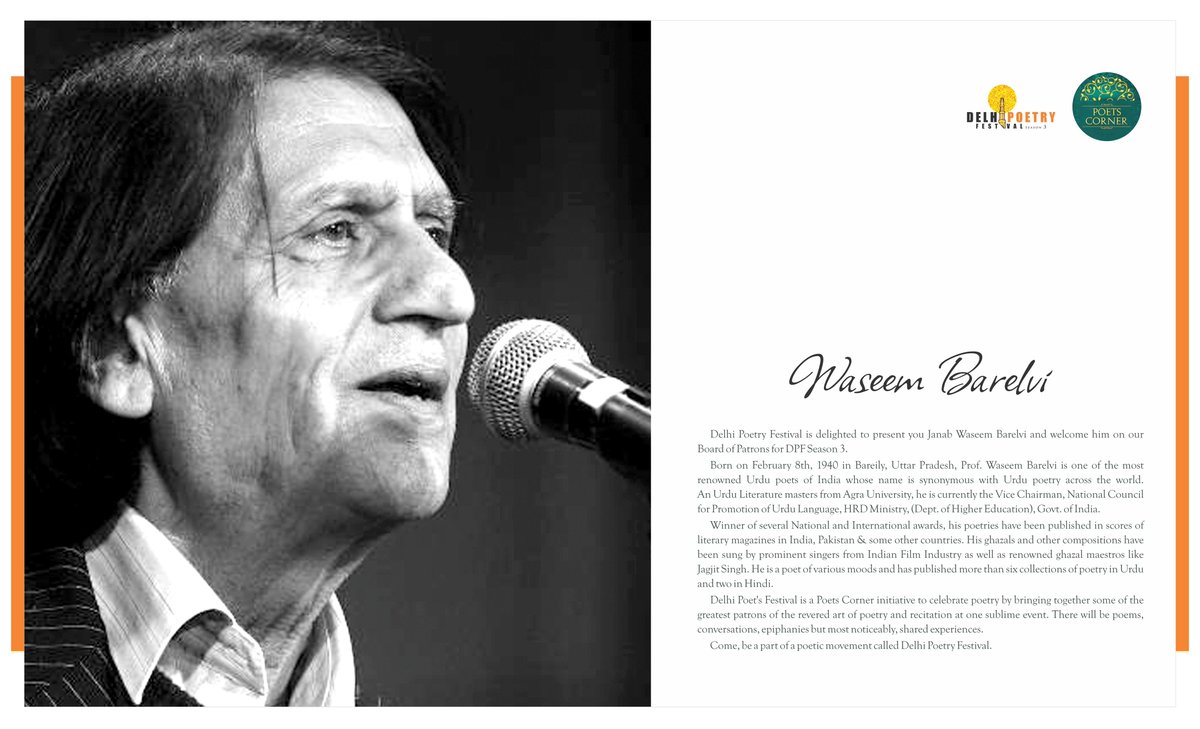 itsPoetsCorner's tweet photo. Honoured to have Janab Waseem Barelvi among our patrons for DPF'15
@pratapsomvanshi @AroraSanjay @VinitaNangia http://t.co/xCubxmktwe