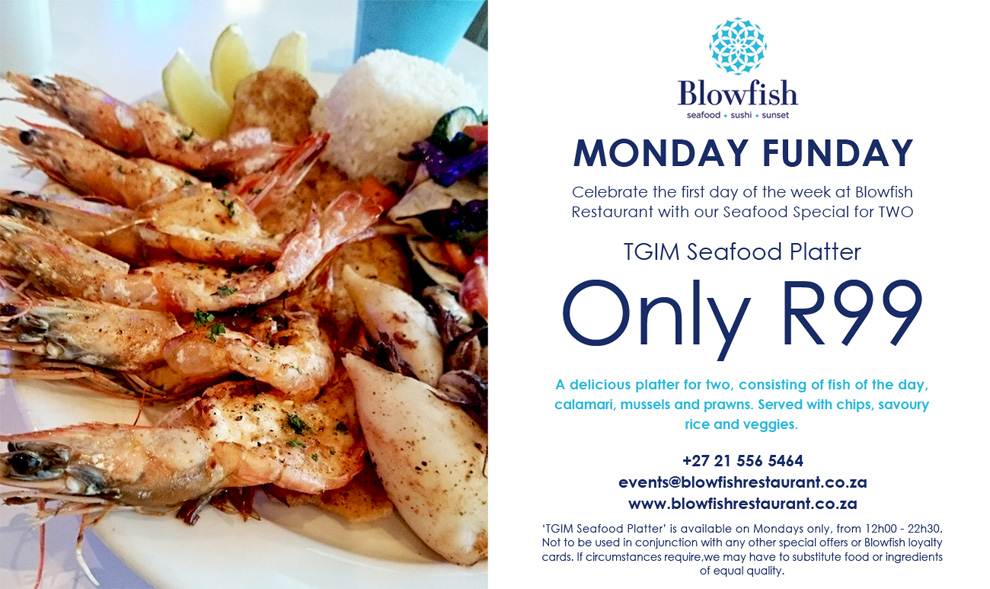 Seafood Platter for TWO (R99) every Monday at <a href="/BlowfishCTN/">Blowfish Restaurant</a>. buff.ly/1TNQoXn