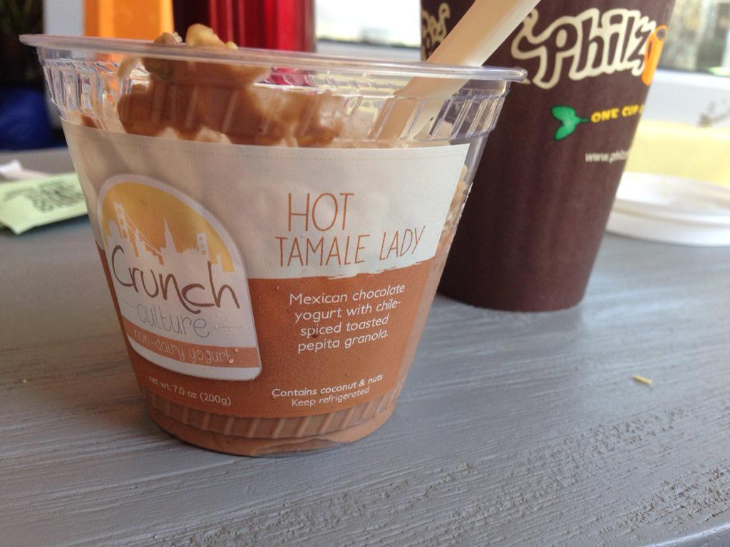Hot tamale lady + iced ecstatic = spicy sweet goodness. <a href="/CrunchCultureCo/">Crunch Culture</a> <a href="/PhilzCoffee/">Philz Coffee</a>