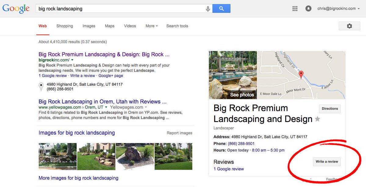 Everyone please give us a google review highlighting your positive experience with Big Rock! See the attached pic!