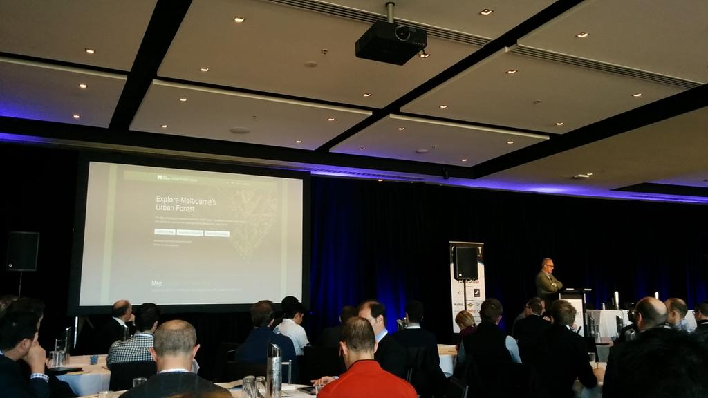 bc_dubs's tweet photo. @colfai kicking @GeoNextConf off with some nice examples from across @cityofmelbourne, @gregmore featured a few times http://t.co/xxKEgFJqbm
