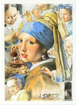 河出書房新社 大人の塗り絵コンテスト展覧会始まりました 同じ下絵でもこんなに違う大人の塗り絵 大人の塗り絵 フェルメール編 から 真珠の耳飾りの少女 入選作４つ 名画が元でも工夫であなただけの絵に ぜひ第10回大人の塗り絵コンテストに挑戦を