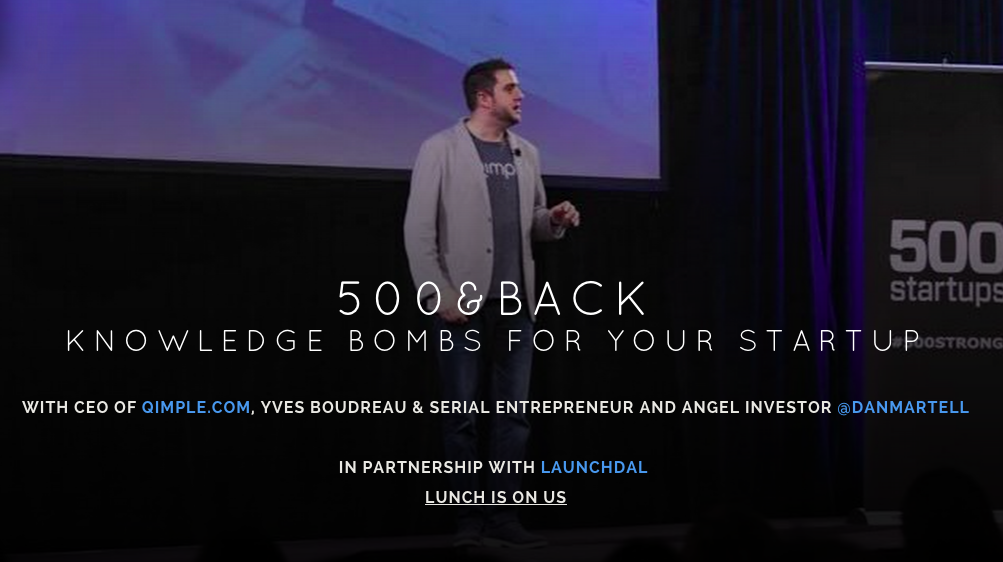 500GlobalVC's tweet photo. 500 &amp; Back: Knowledge Bombs for Your Startup with @BoudreauYves of @QimpleHR #500STRONG http://t.co/COp0aHqXOG