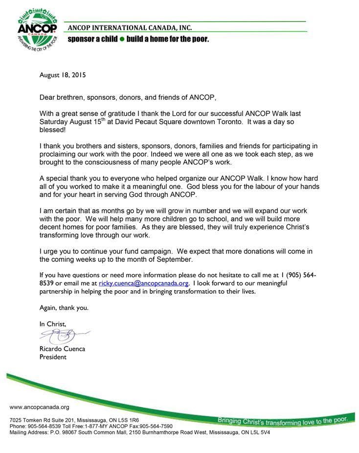 AncopWalkCanada's tweet photo. Thank you letter from @AncopCanada President @RickyAncop  #AncopWalk #AncopWalkCanada http://t.co/6RZEa3c6xO