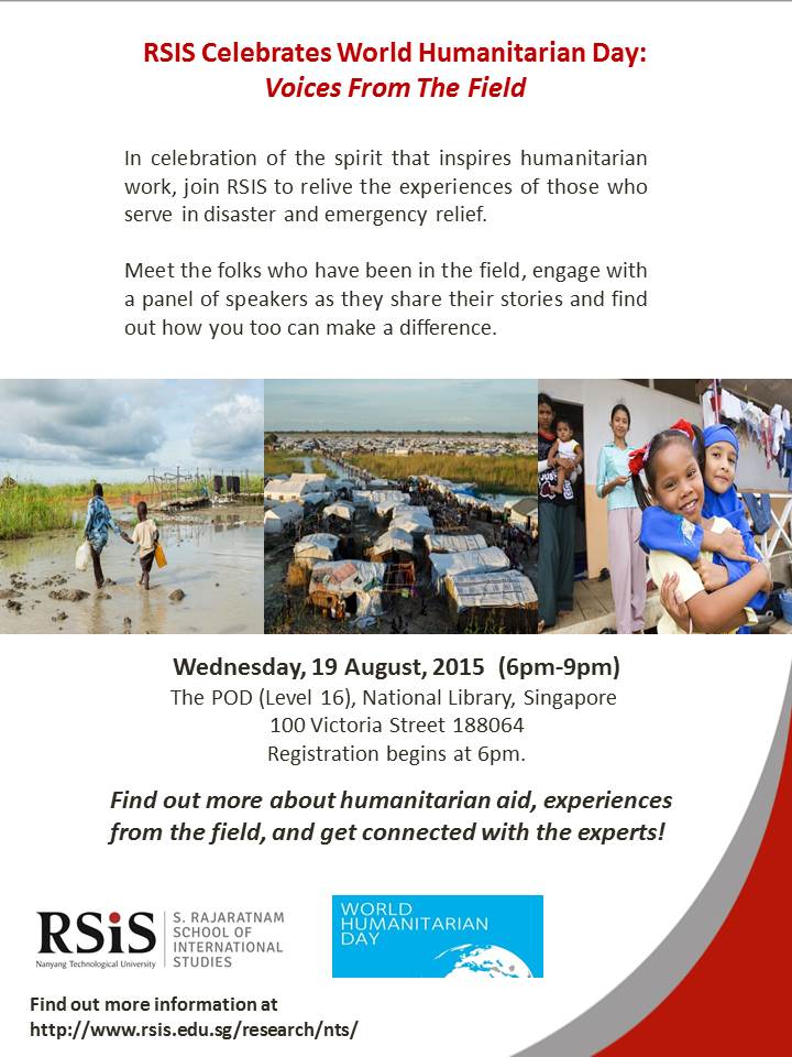 Join us tonight as #RSIS celebrates #WorldHumanitarianDay with our event - Voices From The Field @NLB Pod from 6-9pm!