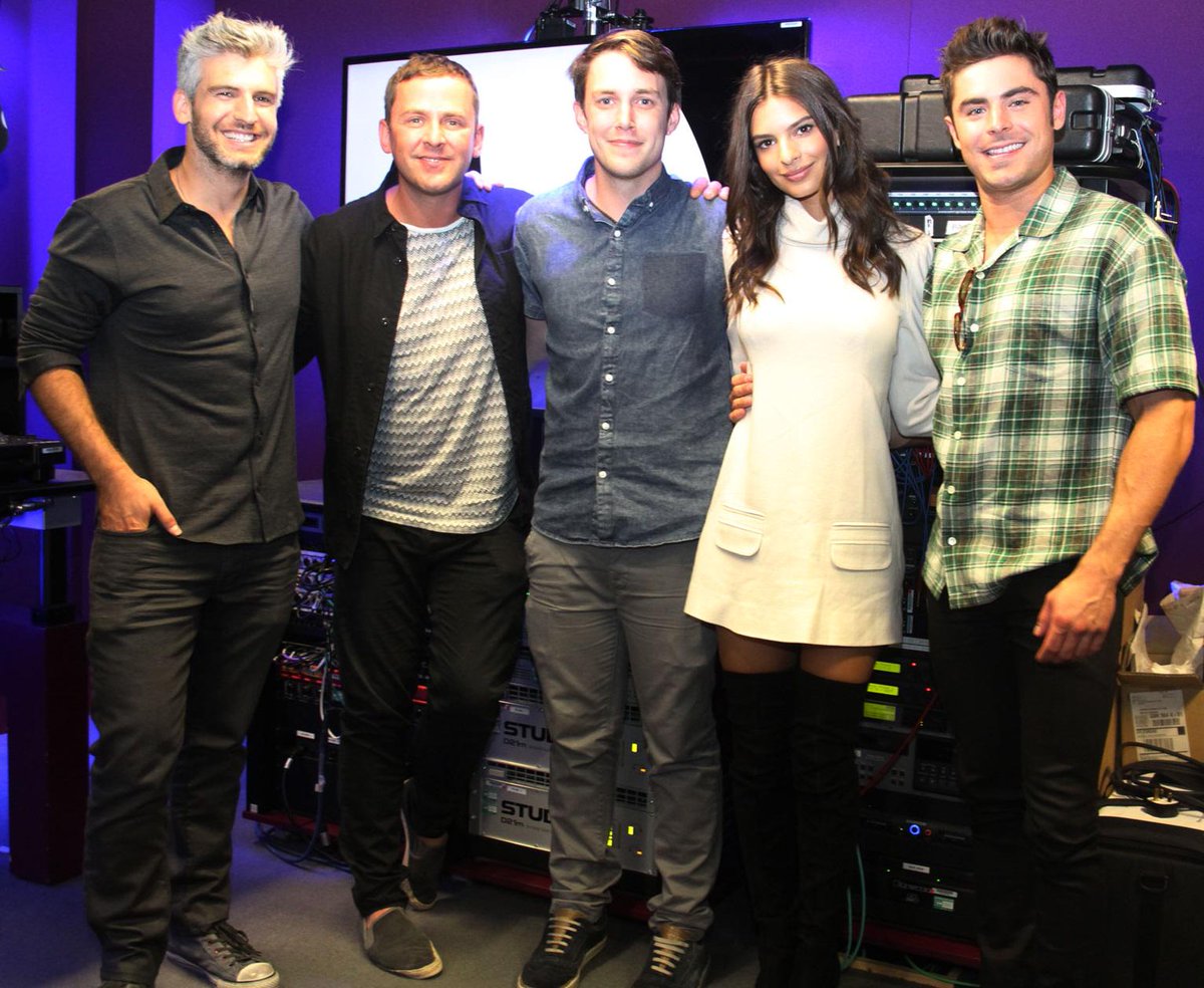 R1Breakfast's tweet photo. What a line up! It's @maxjoseph, @scott_mills, @Chris_Stark, @emrata and actual @ZacEfron. All on the show right now! http://t.co/senYvJUpm2