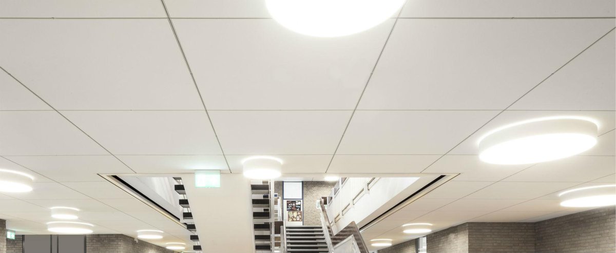 Trend: GROTE plafondpanelen: 1200x1200mm Knauf AMF buff.ly/1DZn1ua  #akoestiek #oplossing