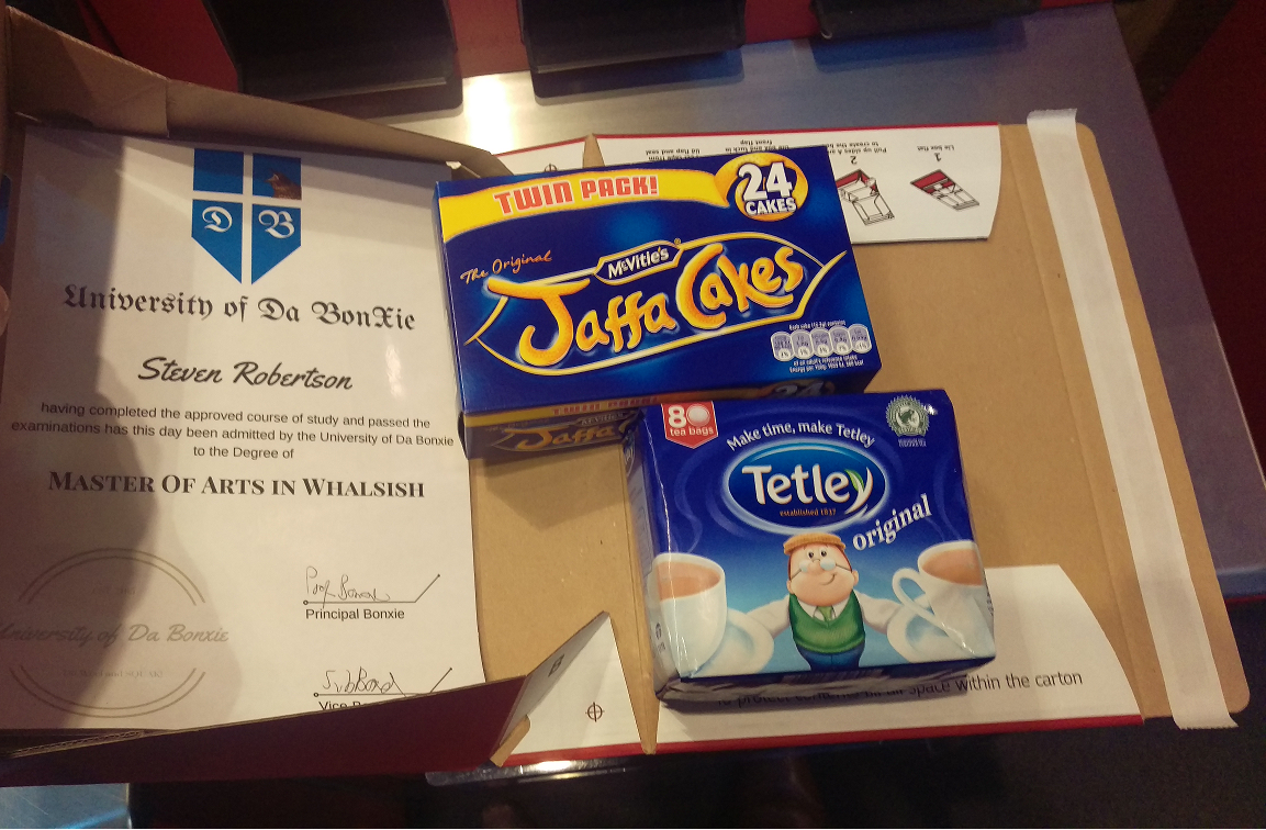 DaBonxie's tweet photo. Steven Robertson's great efforts in Whalsology inspired us to give him an honorary degree. It's in the post, Steven! http://t.co/zxstT82dGG