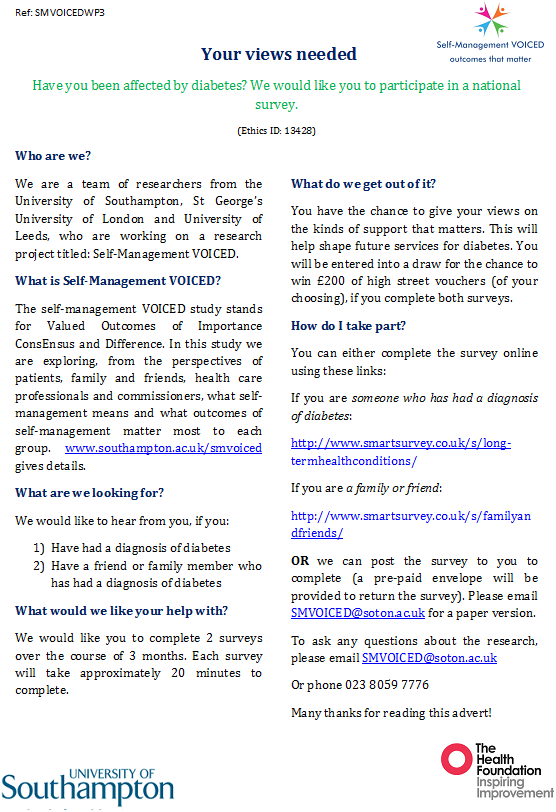 SMVOICED's tweet photo. Have you been affected by #diabetes? Plse take part in our survey. @Diabetescouk @DiabetesUK http://t.co/8DpK3UJYlc