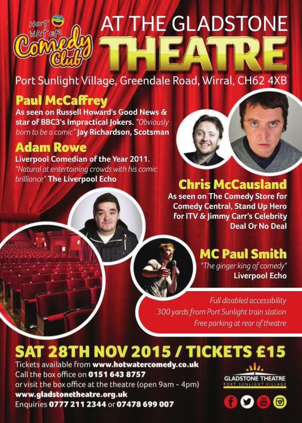 HWCCLiverpool's tweet image. SAT 28th NOV @gladthea - @paulisthejoker @adamrowecomedy @chrismccausland &amp;amp; @paulmccaffreys - hotwatercomedy.co.uk/venues/gladsto…