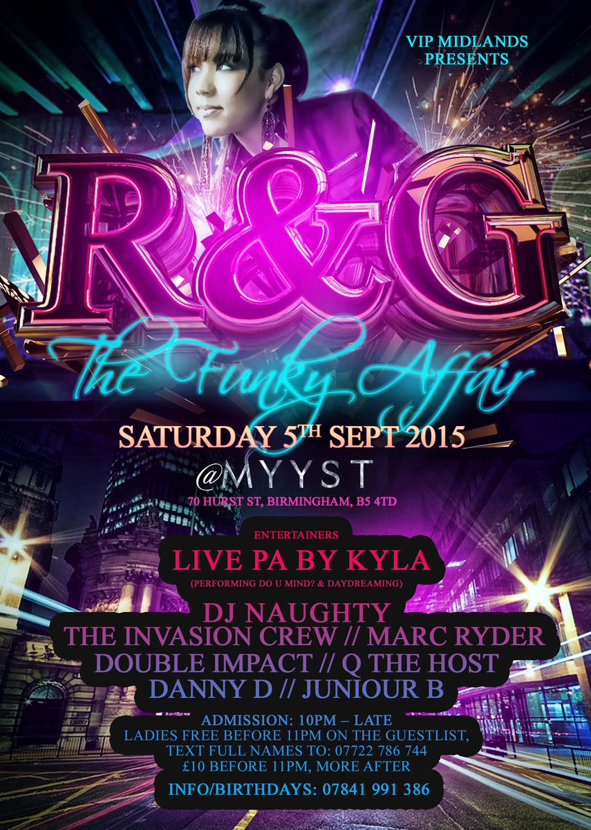 R&amp;G - Sat 5th Sept @ Myyst Bham Ladies FREE b4 11pm on G-list TX FULL NAMES 07722786744 <a href="/deejayJuniorB/">Junior B</a>