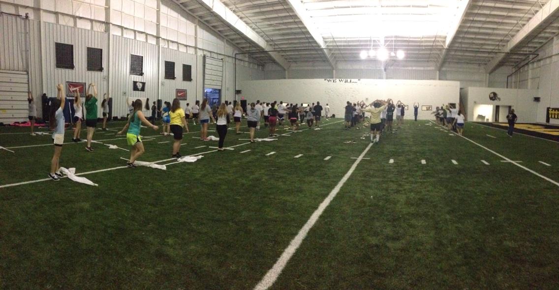 RSteidley's tweet photo. Grateful for indoor facility @firstnational  stadium!   Band and guard -rain won't  stop us!#wearemcalester http://t.co/AJ9DiF4QtD