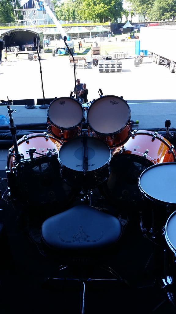 Crew setting up the gear here in Bergen for the big rock show tomorrow!