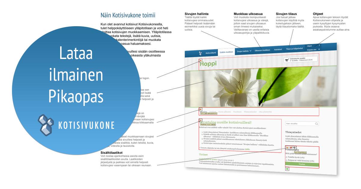 Kotisivukone's tweet photo. Miten #Kotisivukone toimii? Lataa ilmainen #Pikaopas, joka auttaa alkuun kotisivujen kanssa. http://t.co/HKUgtUGb1C http://t.co/9dx42sbGy4