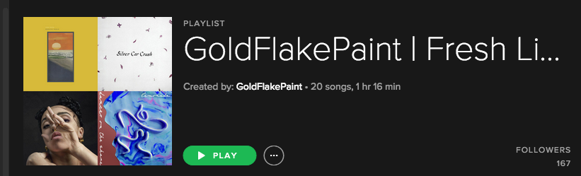 GoldFlakePaint's tweet photo. Our new Spotify playlist is now there for your consumption. Hope you enjoy xo
https://t.co/LlkJfDdFke http://t.co/GhywaGSkIp
