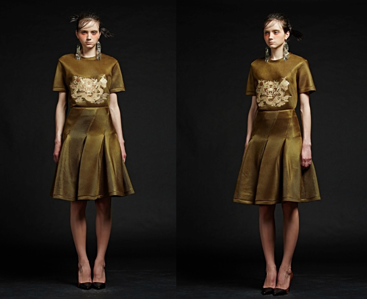 ForwardPR's tweet image. We love the @DesignerJiCheng dragon motif co-ord set in gold! #style #fashion #powerxprosperity
